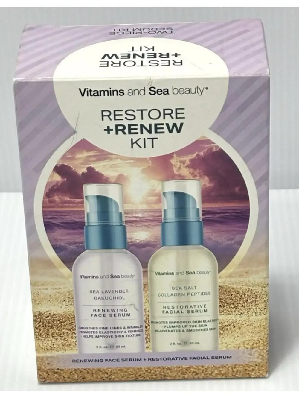 Vitamins and Sea Beauty Restore+Renew Kit Sea Lavender Bakuchiol Sea Salt Serum
